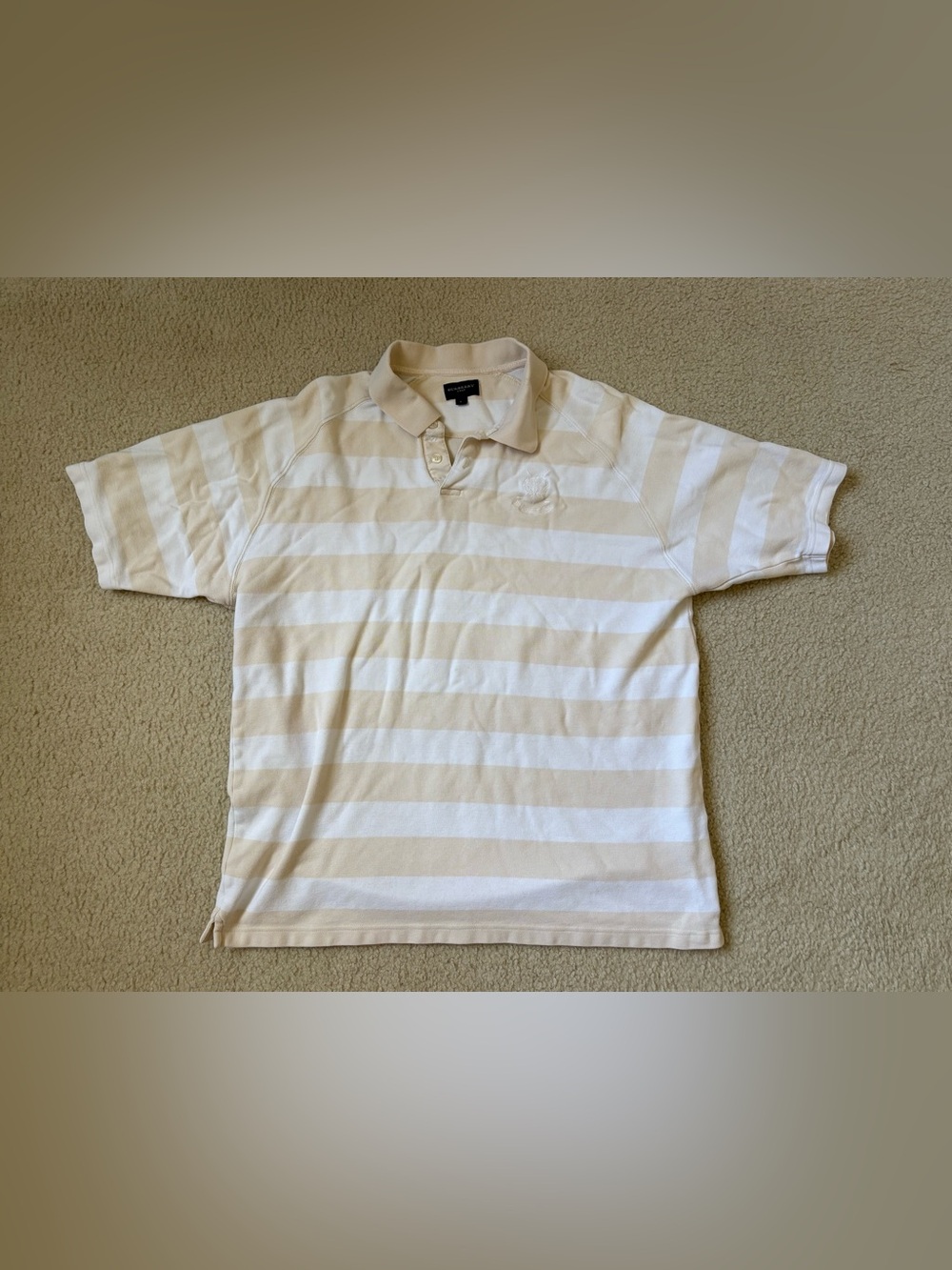 Vintage Burberry London short sleeve rugby polo cream striped shirt sz L crest